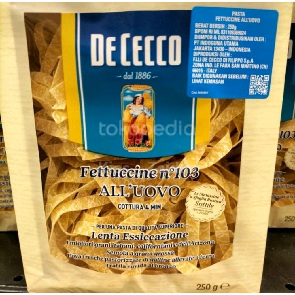 

De cecco Fettuccine n'103 all'uovo 250gr pasta de cecco