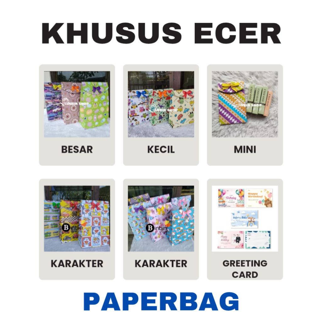 

ECER - Paperbag Kertas Kado Ukuran Besar Kecil Mini / Paperbag Karakter