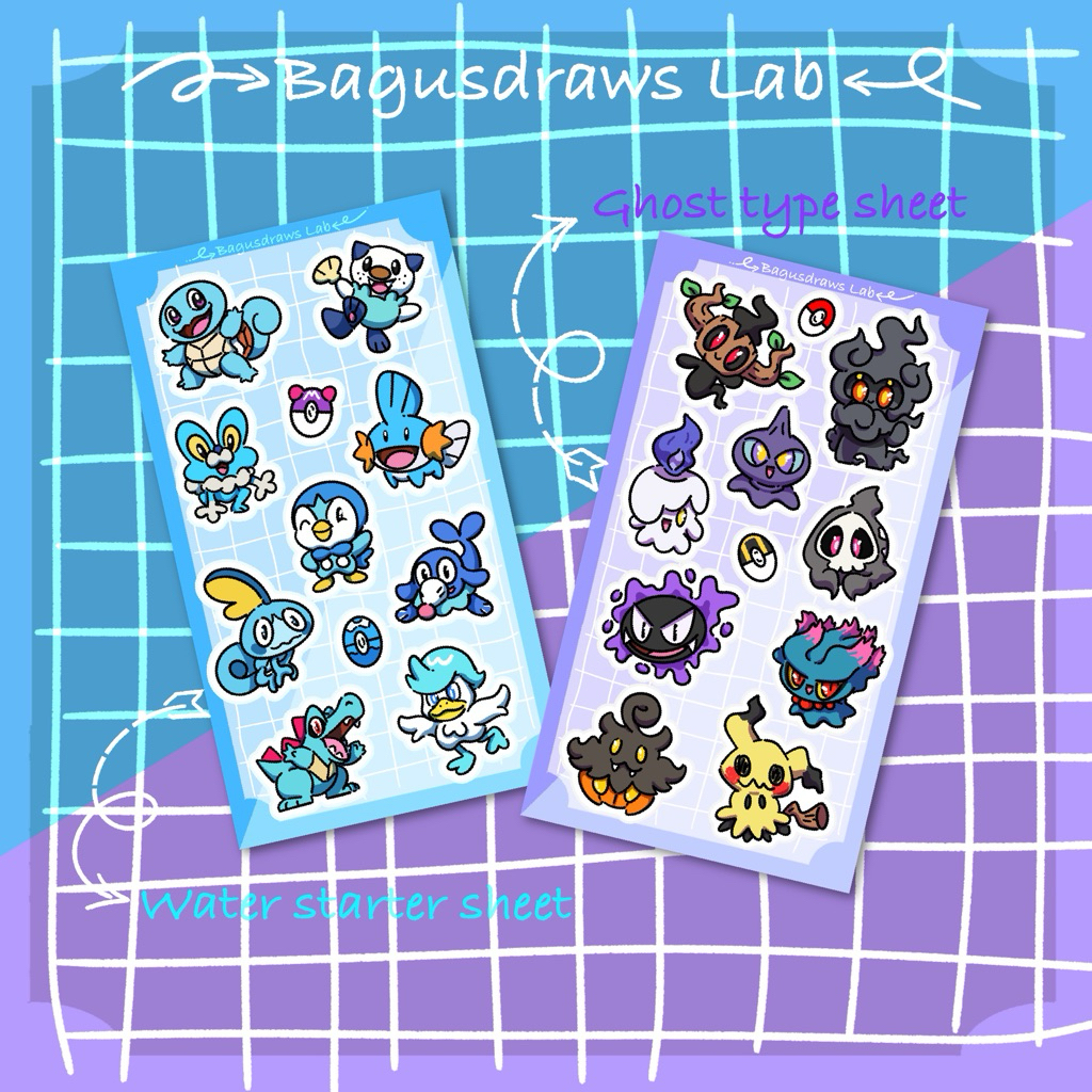 

Sticker Pokemon Starter Sheet water type dan ghost type kiss cut