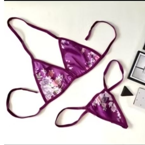 G String Motif Bunga Set CD dan BH Lingerie