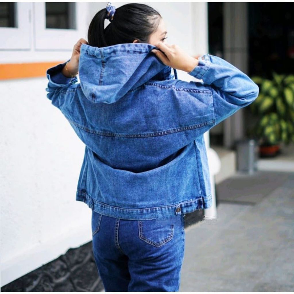 FLASH SALE Jaket Jeans Wanita Hoodie Sleting Zipper Wanita Korea Kekinian FLASH SALE