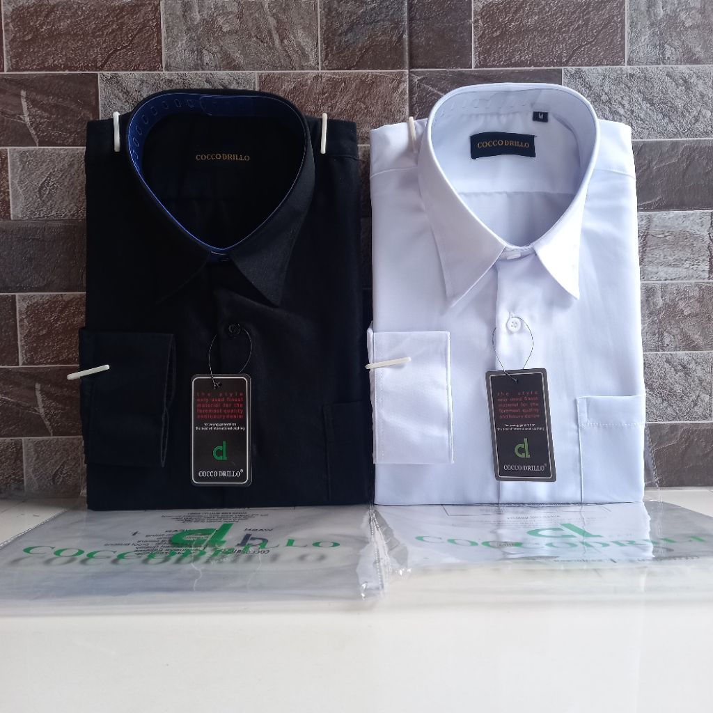 Kemeja Executive Pria Original Lengan Panjang Hem Polos Hitam Putih Slimfit Regular Baju Formal Kant