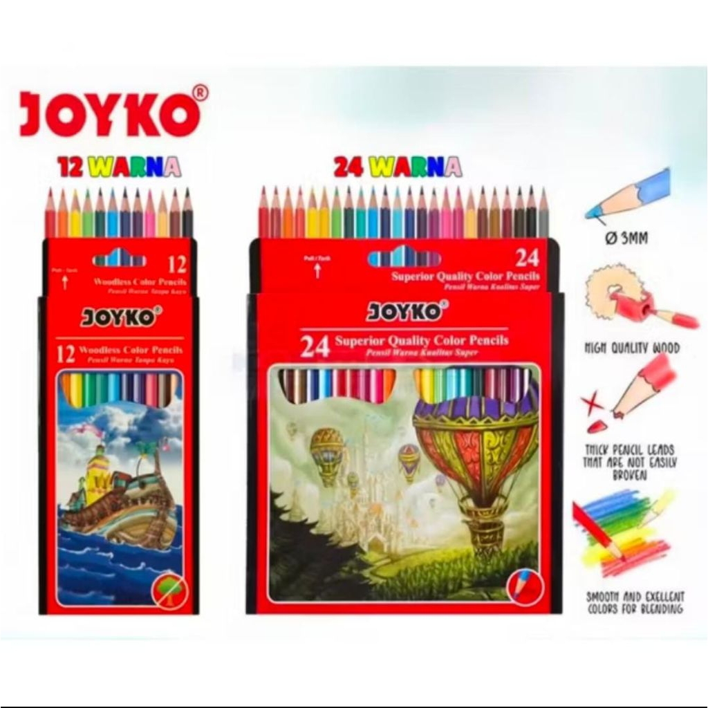 

(1 SET) Pensil Warna / Color Pencil JOYKO Panjang / Pendek12 dan 24 Warna Series