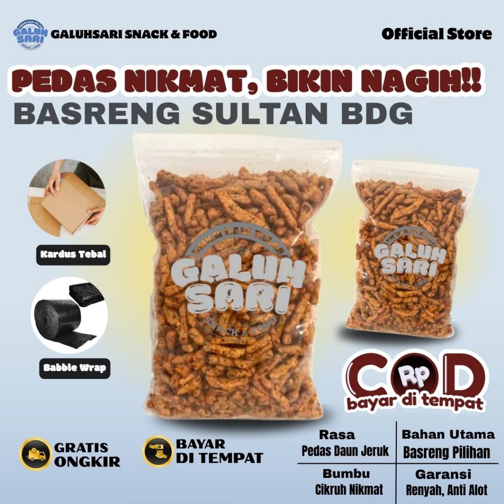

Galuhsari - Basreng Bakso Goreng Pedas Daun Jeruk 500gram Kiloan Khas Bandung Bumbu Cikruh Renyah
