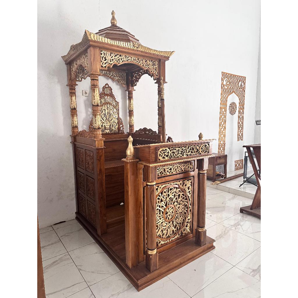 Mimbar Masjid Kayu Jati, Mimbar Masjid Mewah, Mimbar Masjid Ukiran Mewah, Mimbar Masjid Kubah, Mimba