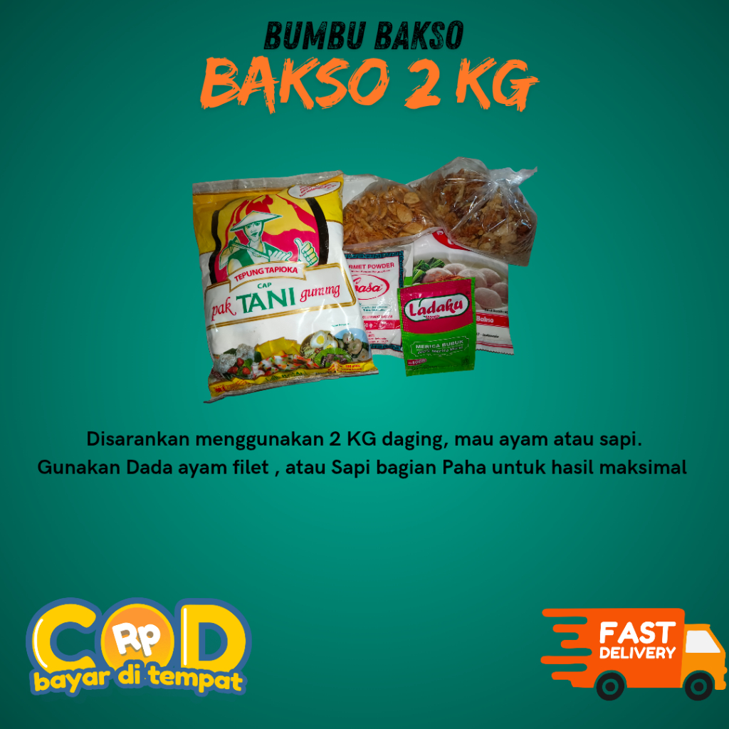 

Paket bumbu Racikan Bakso Sapi /ayam atau mix untuk 2 - 3 kg daging Premium