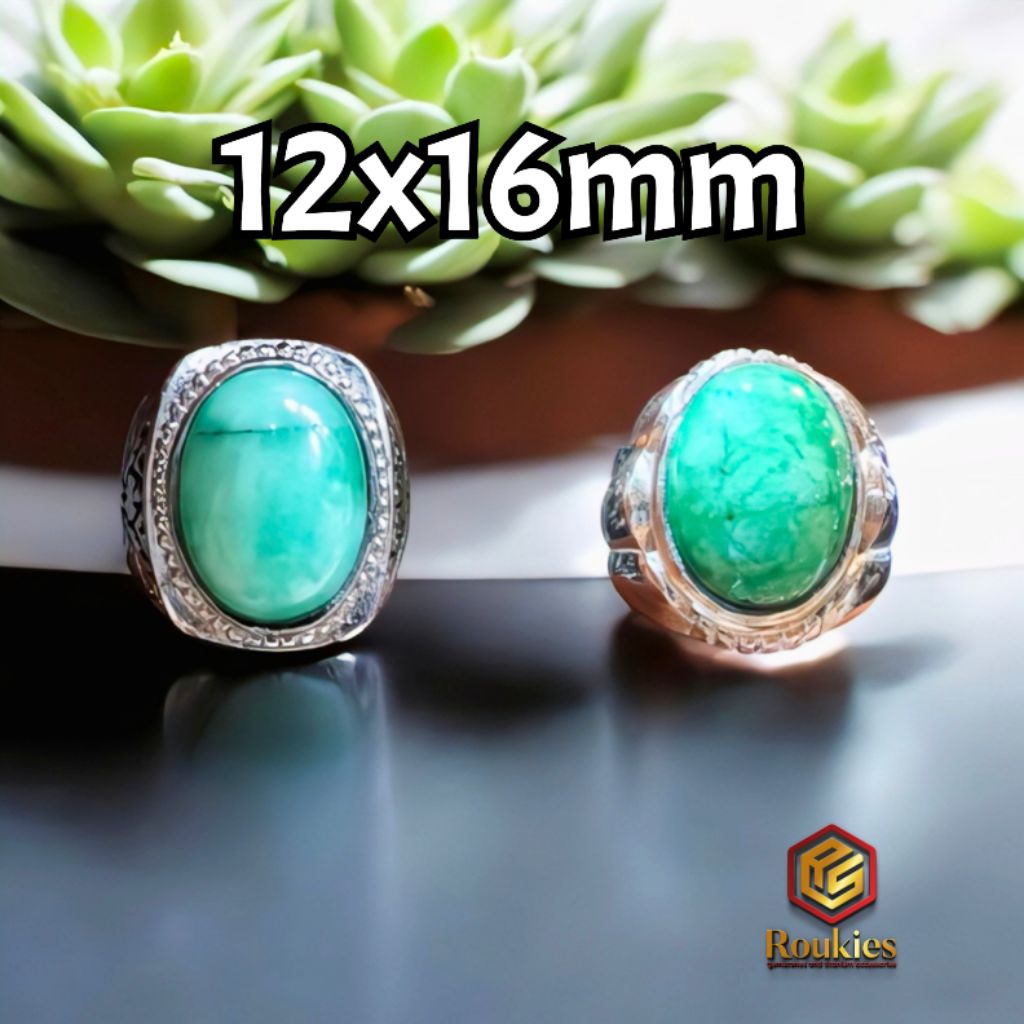 Cincin Batu Giok Kembang Ring Alpaka Ukuran 12x16mm