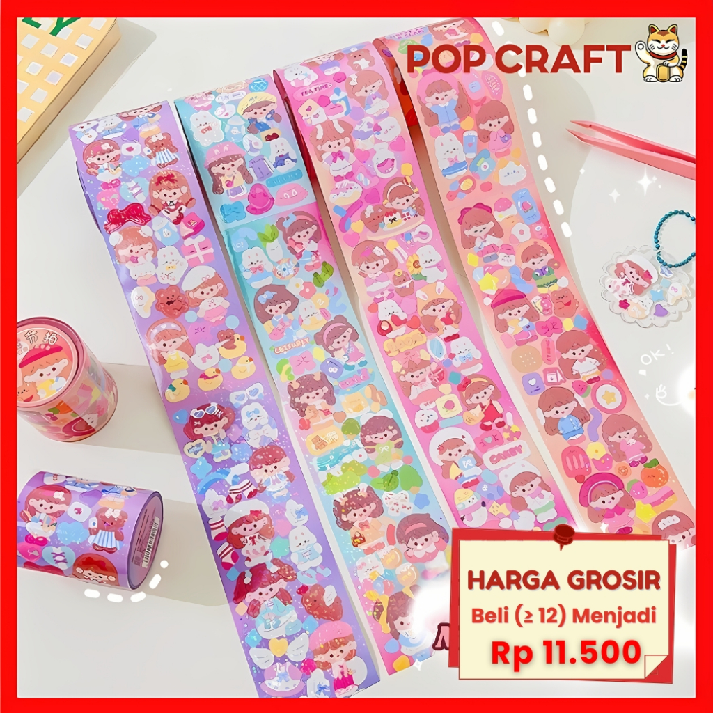 

PC Washitape Masking Tape Stiker Momo Glossy Lucu Buat Dekor Casing HP Rolls Washi Tape Masking Tape
