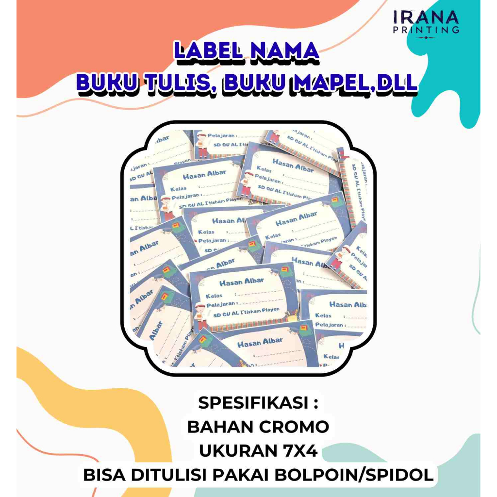 

Cetak Stiker Nama Buku Anak Paket pack isi 20pcs | Ukuran Mini | Desain Lucu & Rapi