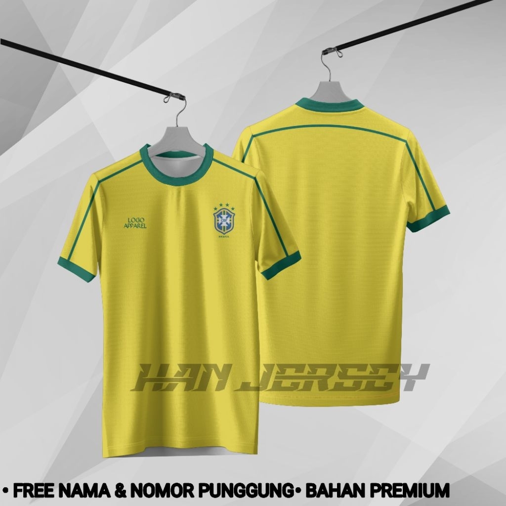 Jersey Bola Brazil 1998 Full Printing Gratis Nama & Nopung