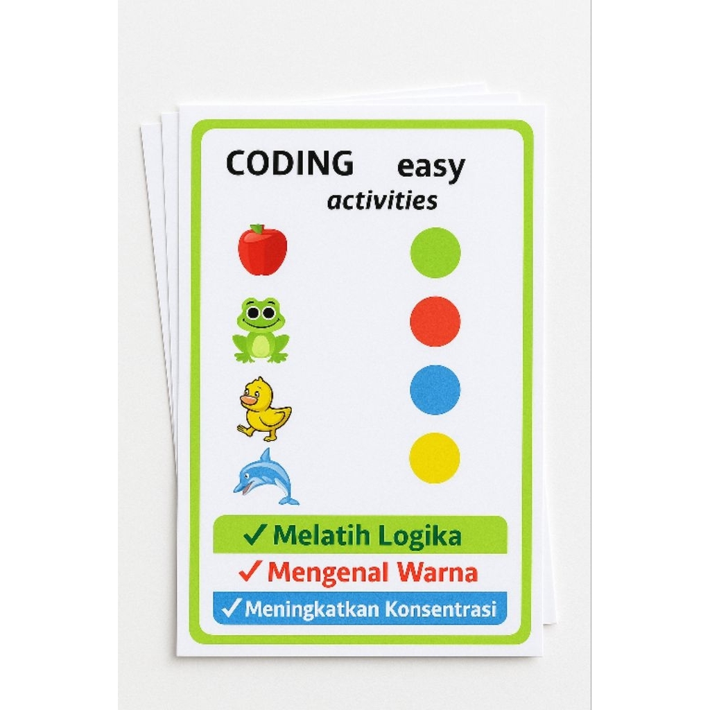 

Mainan Edukasi Anak Lembar Kertas Coding Easy Activity untuk Paud TK Belajar Logika dan Warna 20 Lembar Ukuran A4