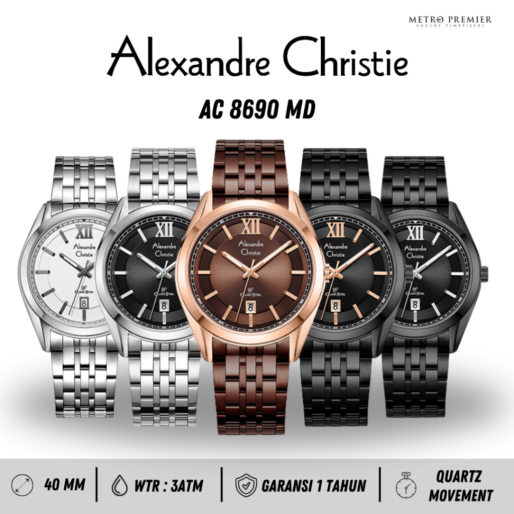 Jam Tangan Alexandre Christie Pria AC 8690 AC8690 Analog Stainless Steel Original & Garansi Resmi 1 