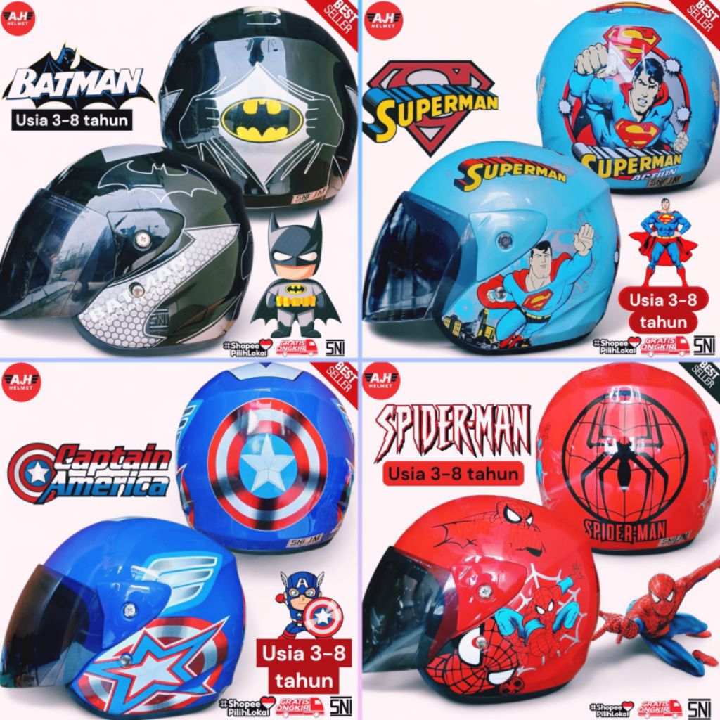 (free packing) Helm anak karakter cowok cewek JM helmet kualitas premium sni