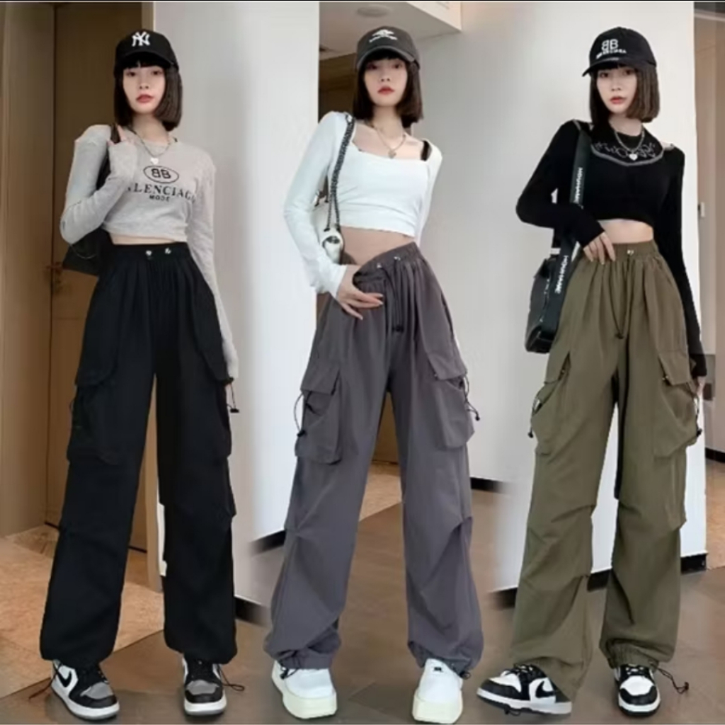 New Arrival Celana Cargo Pants Harajuku Tali Serut  / Celana Premium Hightwaist Pria Dan Wanita