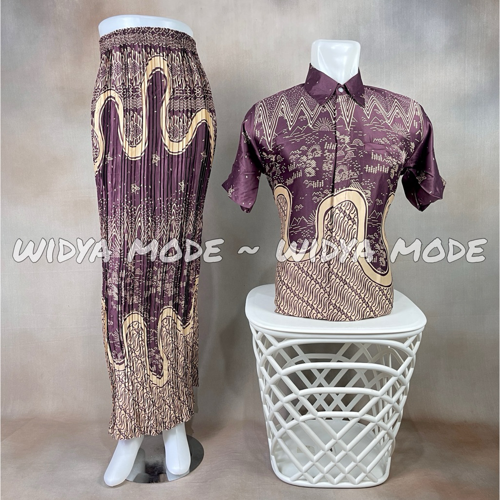 Widya Mode - Batik Wisuda Mewah / Set Batik Couple Rok Plisket / Baju Batik Kemeja Lengan Pendek / B
