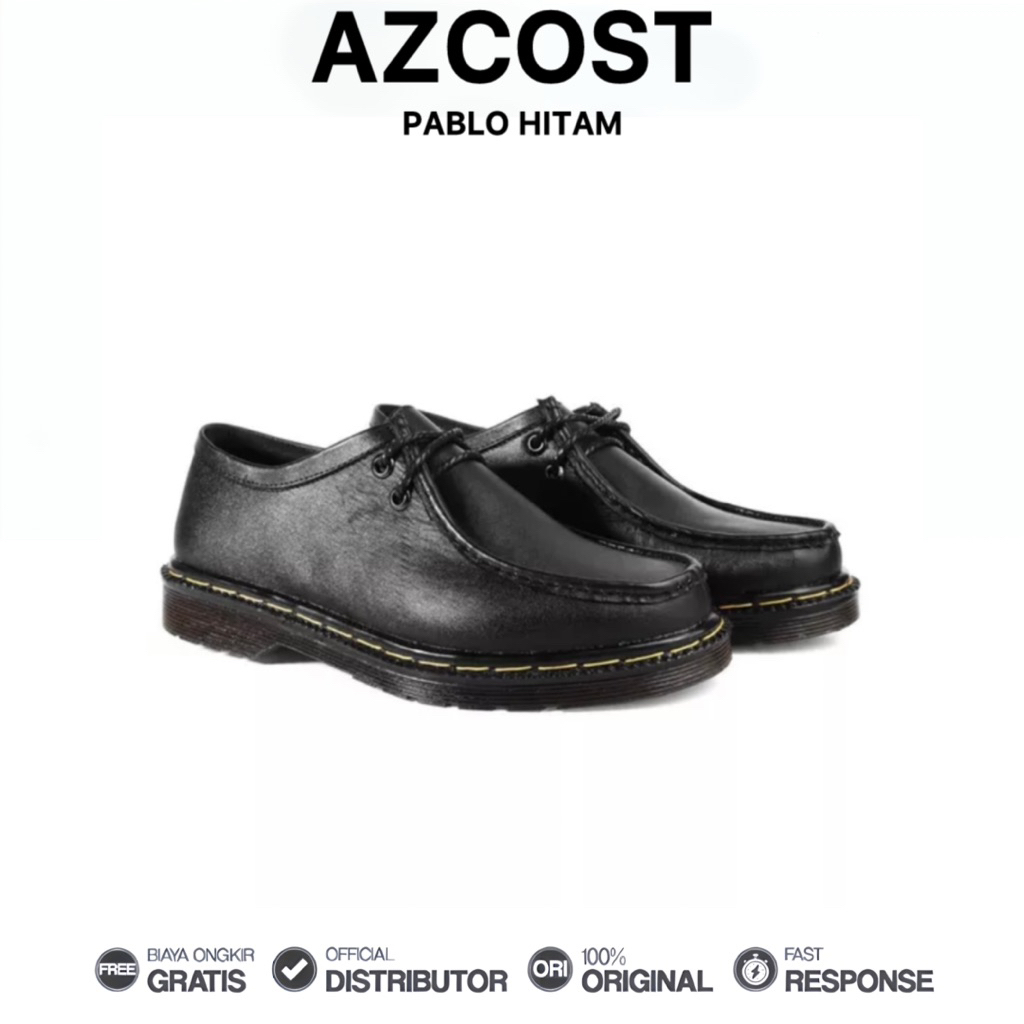 Azcost - Sepatu Pablo Black Oxford Casual Formal Docmart Pria Original 100% Kulit Asli