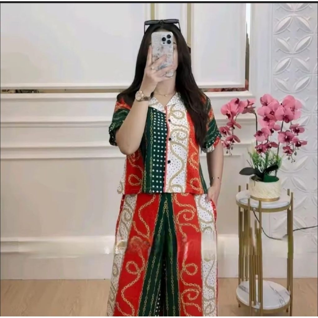 BARU!!! Oneset Crop Setelan Celana Kulot Hightwaist | One Set Motif Bunga Rayon Premium | One Set Ju