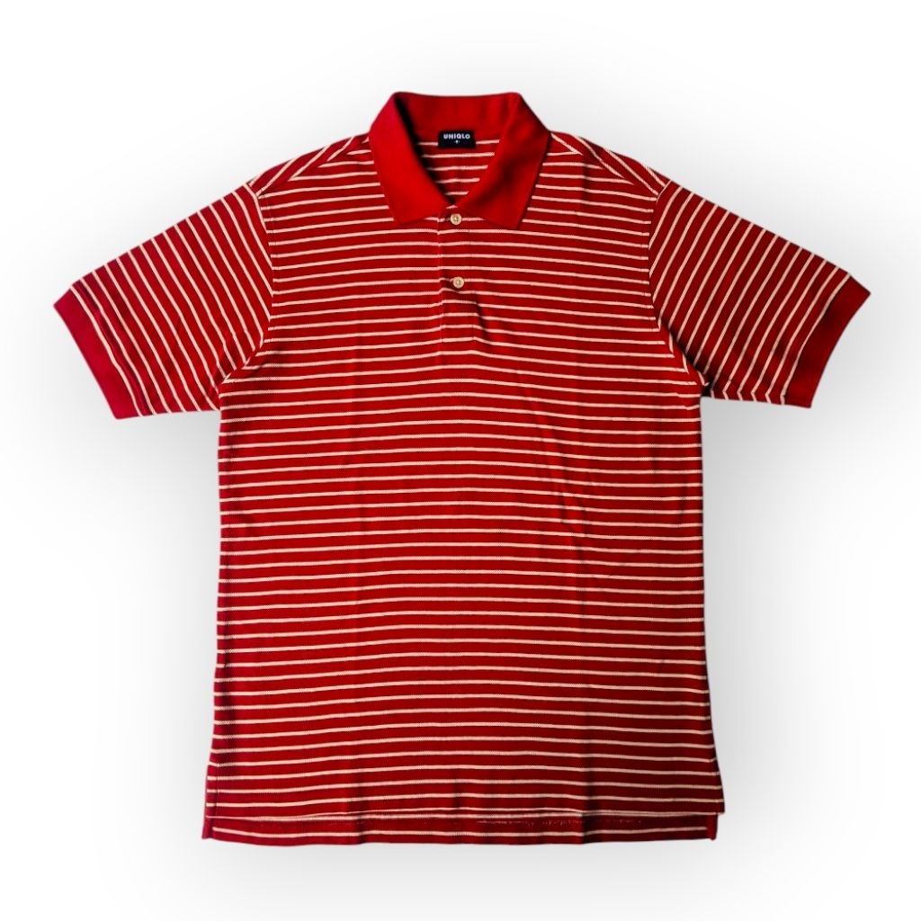 UNIQLO Old Gen Polo Shirt Red Stripes | Kaos Berkerah Pria Salur Garis-Garis Merah