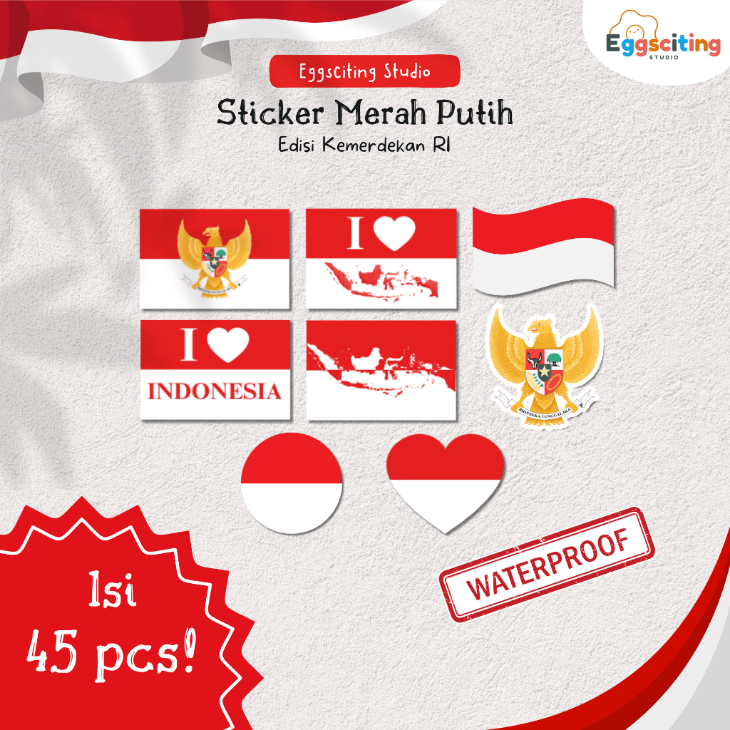 

45 pcs Sticker Pipi Vinyl Waterproof Tema Kemerdekaan - Pre-cut, 9 Desain