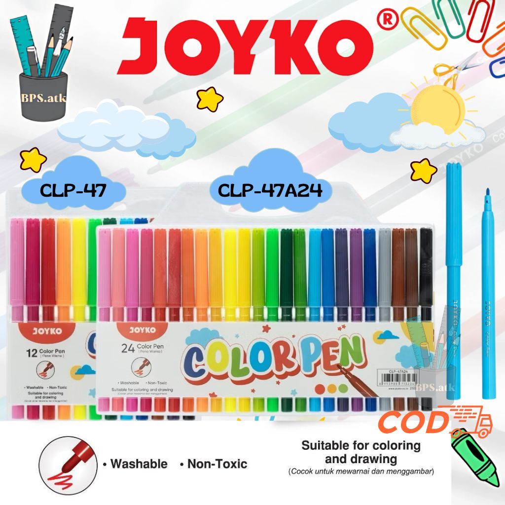 

(1 Set) JOYKO Color Pen Pulpen Pena Warna CLP-47 / CLP-47A24 Spidol Pen 12 Warna / 24 Warna