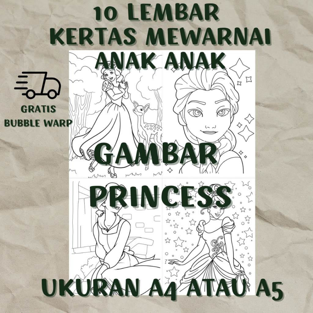 

10 LEMBAR KERTAS MEWARNAI GAMBAR PRINCESS UNTUK ANAK ANAK