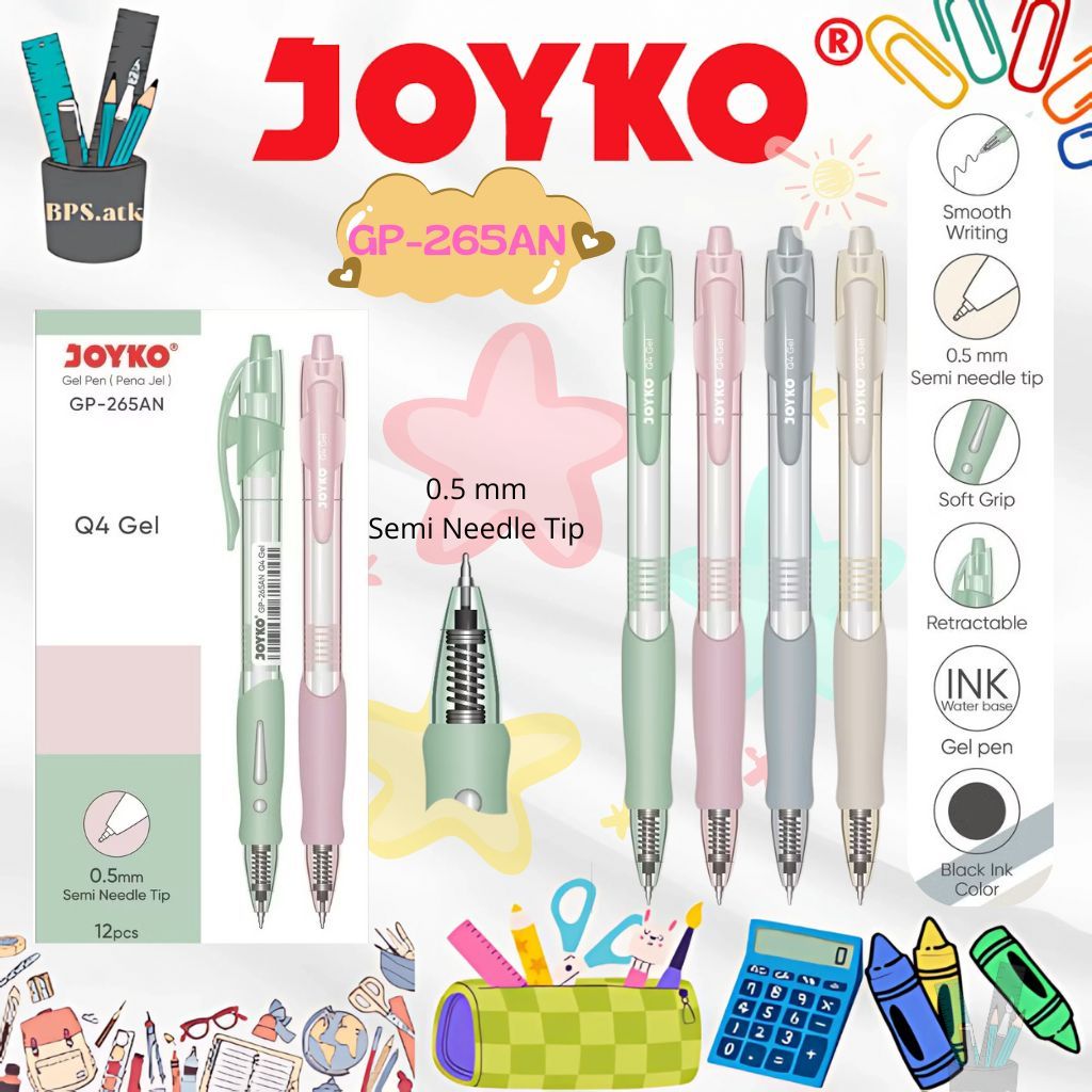 

(12 pcs) JOYKO Pulpen Gel Pen Pena GP-265AN Q4 Gel 0.5mm Pulpen Cetek Soft Grip
