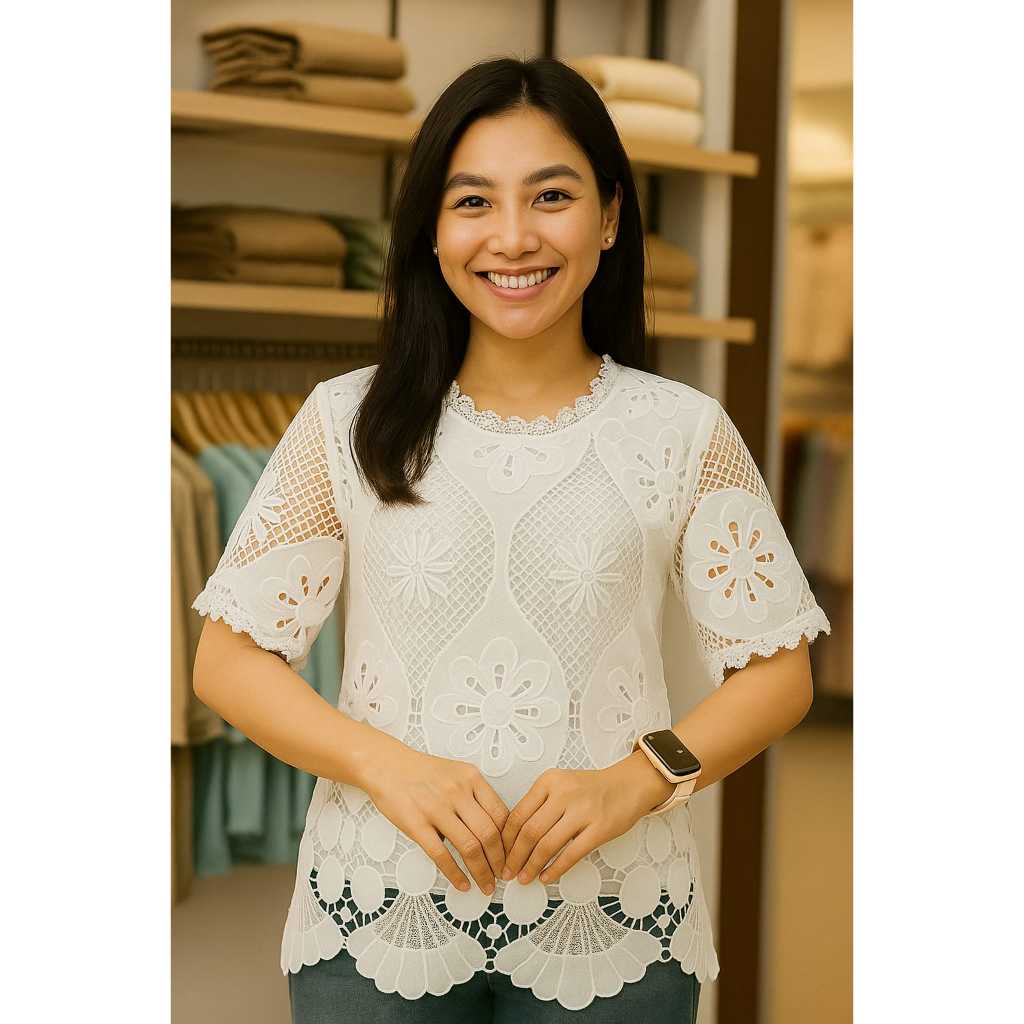 D 519188 blouse atasan wanita brukat blus cewe lengan pendek / fashion wanita jumbo kekinian murah /