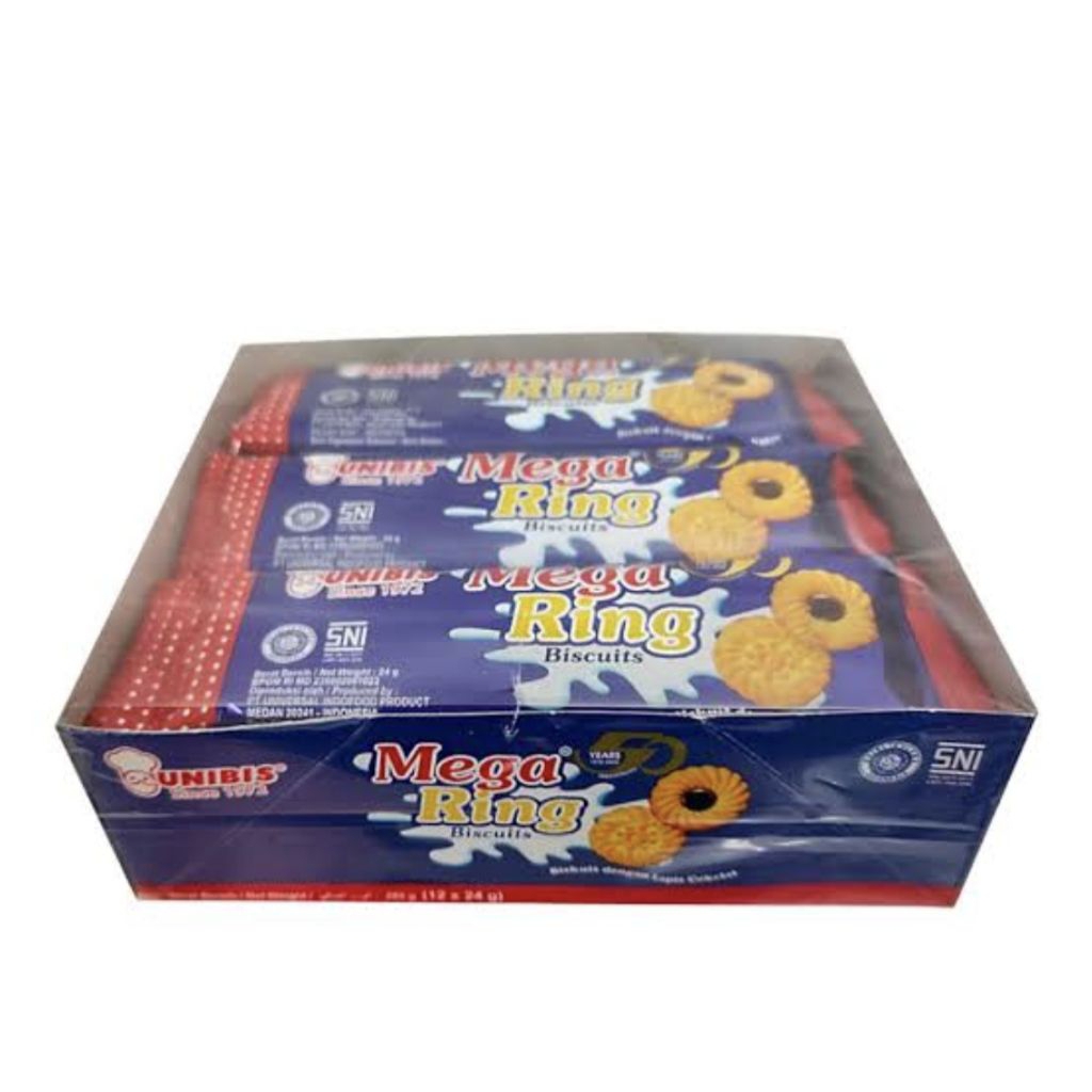 

Unibis Mega Ring Choco 24 Gram (isi 12) Biskuit Mega Ring Coklat
