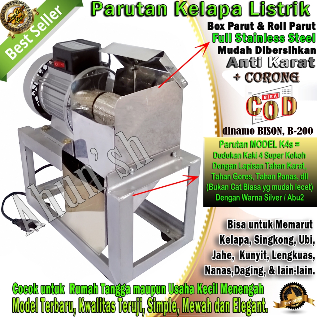 

F_daybose - Mesin Parut Kelapa Listrik Stainless Steel Serbaguna Pemarut Jahe Kunyit Singkong Ubi