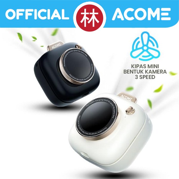 Acome AF002 Mini Fan Desain Kamera Portable Kipas Angin Gantung Portable 3 Kecepatan Silent Mode