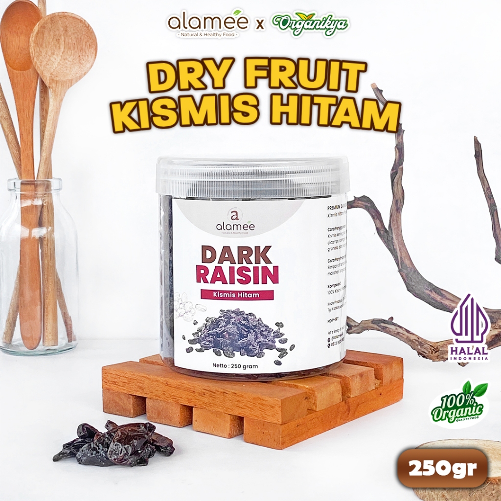 

ALAMEE Dark Raisin Cemilan Buah Sehat Kismis Hitam Manis Dried Fruit Black Raisin 250gr organikya