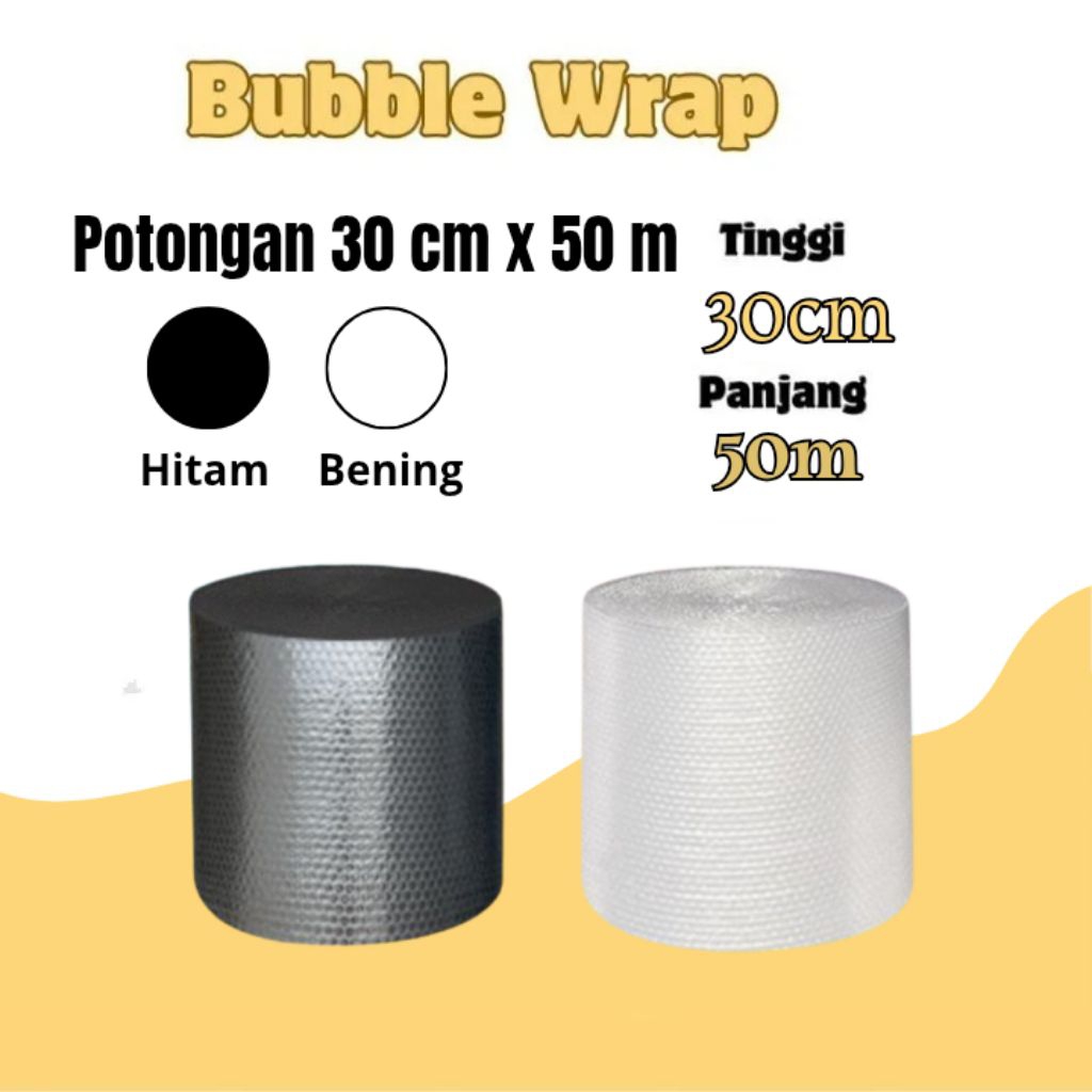

Bubble Wrap Potongan Ukuran 30 CM x 50 Meter Bubblewrap Roll Packing Online Shop Warna Hitam Dan Bening Bubble Gelembung