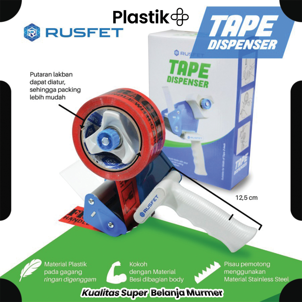

Tape Dispenser Handle RUSFET Alat Pemotong Lakban 2inch 45mm 48mm / Selotip Harga Satuan Ecer Murah