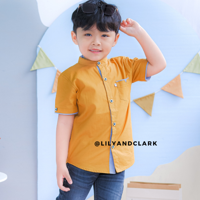 LILY AND CLARK KEMEJA PENDEK ANAK LAKI-LAKI KP06 MUSTARD PREMIUM QUALITY