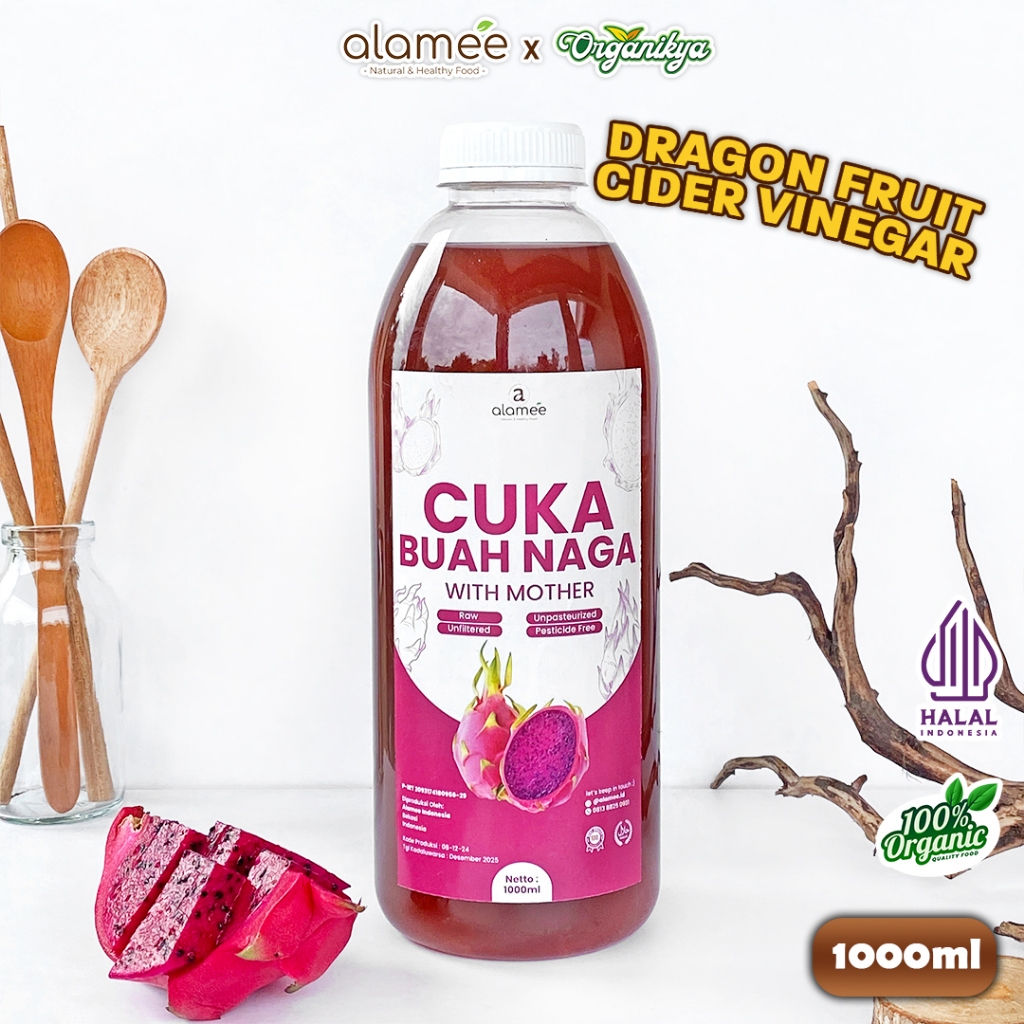 

ALAMEE Cuka Buah Naga Organik Dragon Fruit Cider Vinegar With Mother Fermentasi 1000ml organikya