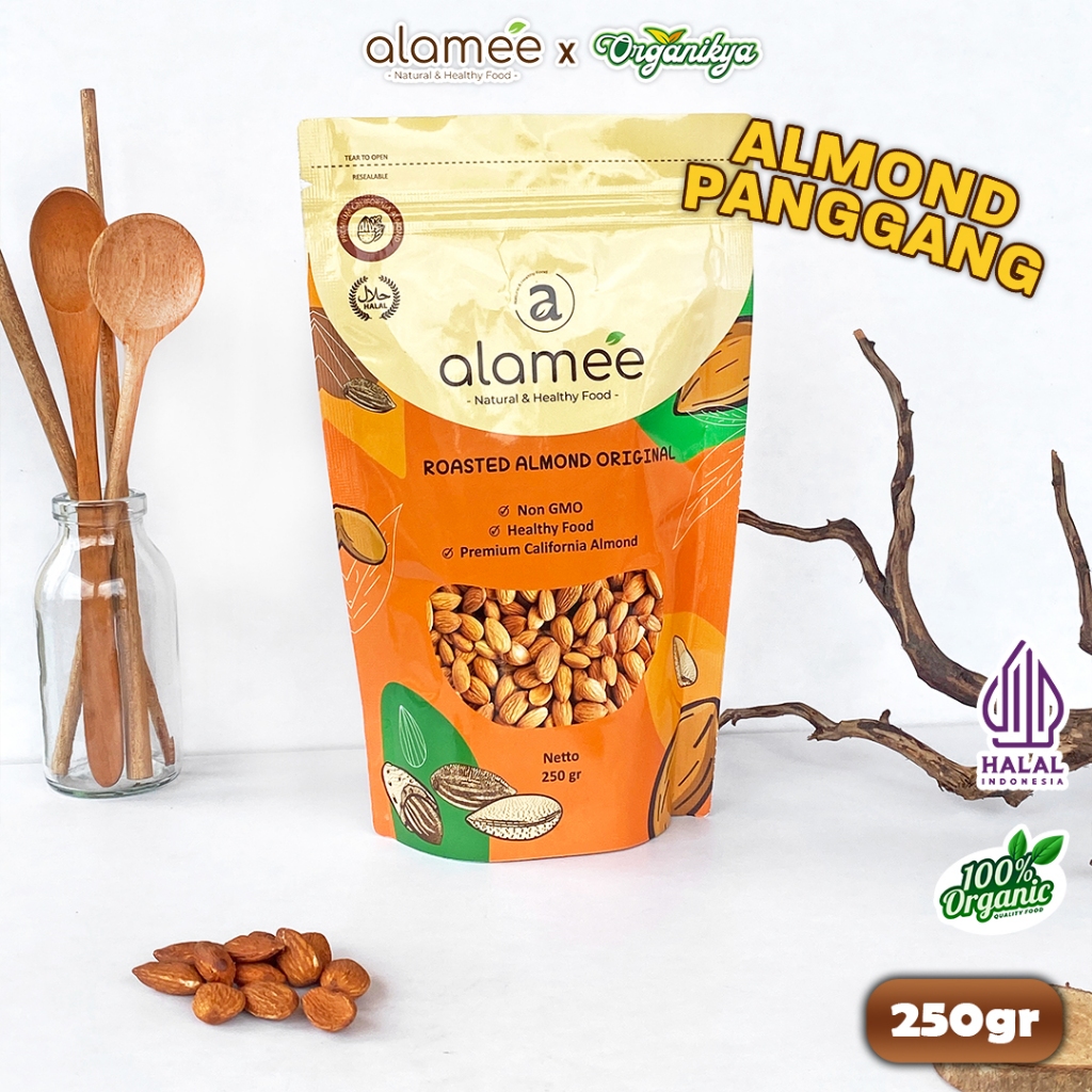 

ALAMEE Kacang Almond Almon Kupas Panggang Roast Roasted California Oven Siap Makan 250GR organikya