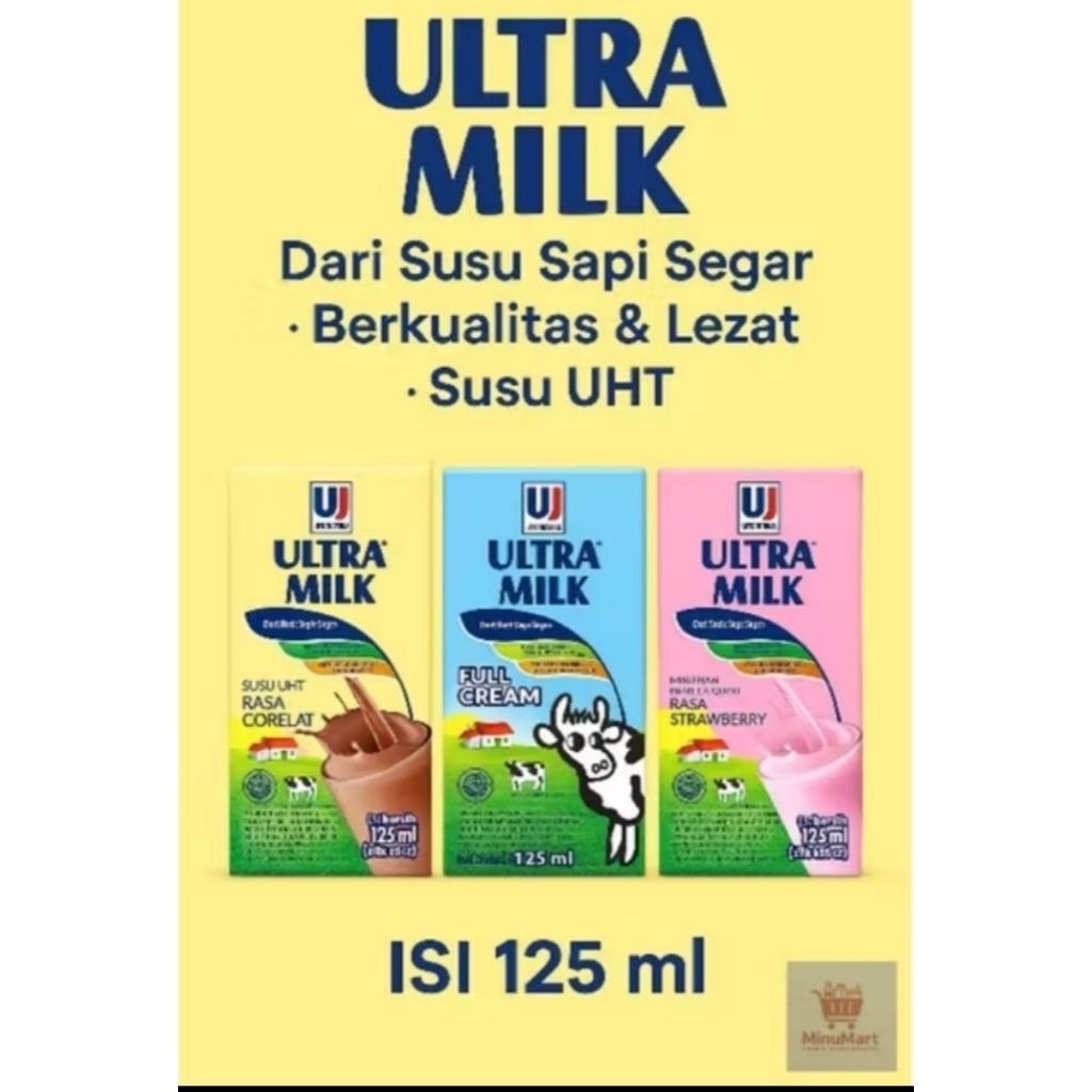 

READY TERMURAH Susu uht ultramilk 125ml strawberry , fullcream , coklat SETENGAH dus. isi 20 kotak