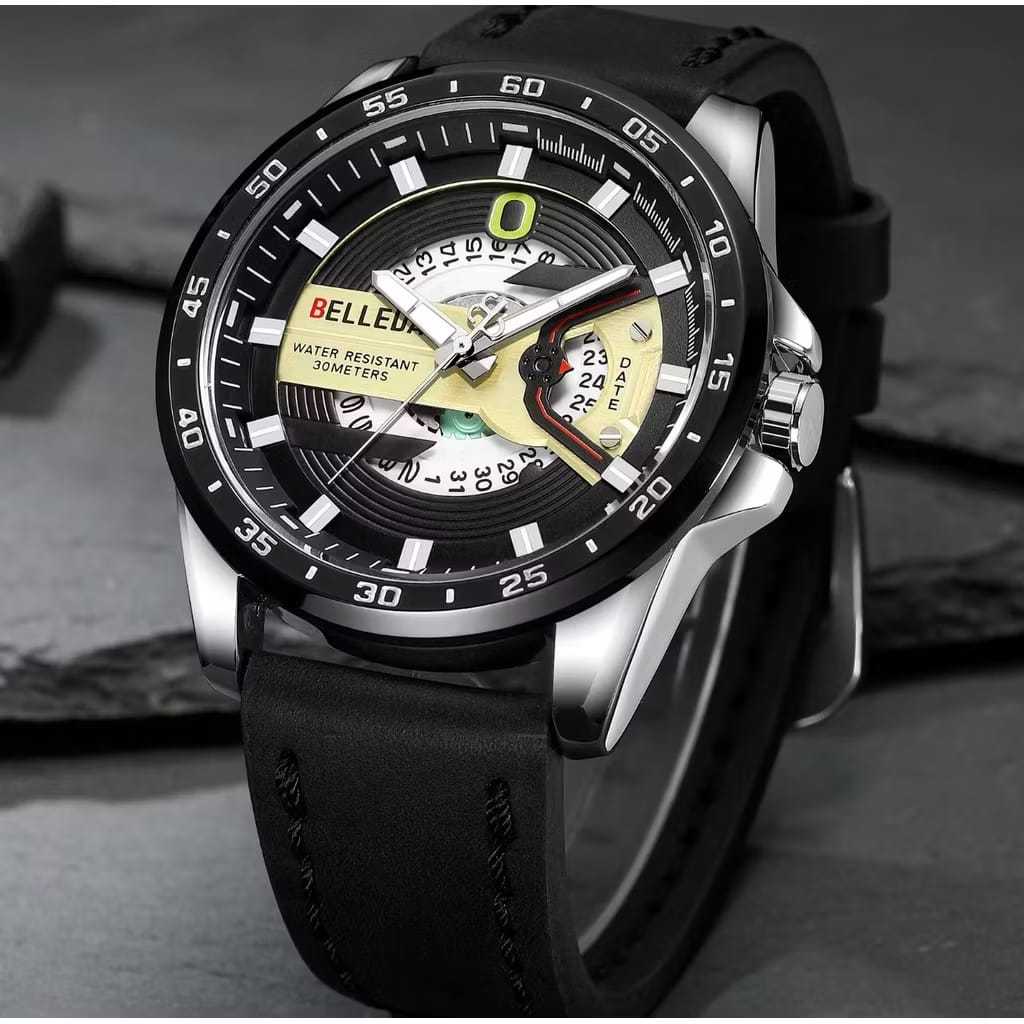 BELLEDA 9382 Jam Tangan Pria Casual Original Tali Kulit Anti air Bergaransi
