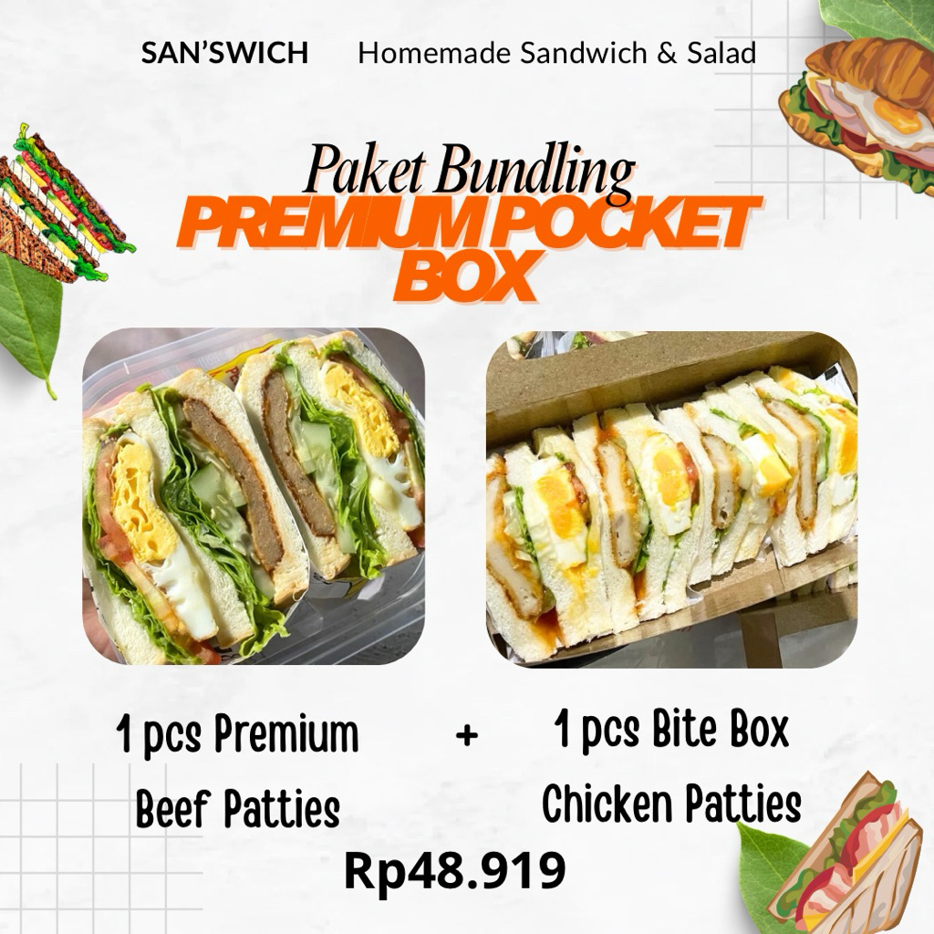 

1 Pcs Premium Beef Patties + 1 Pcs Bite Box Chicken Patties - Paket Bundling PREMIUM POCKET BOX By San'swich