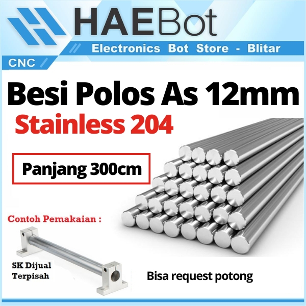 [HAEBOT] Besi Polos Linear Shaft As 12mm Stainless Steel CNC 3D Printer Smooth Rod Harga 3 meter 300