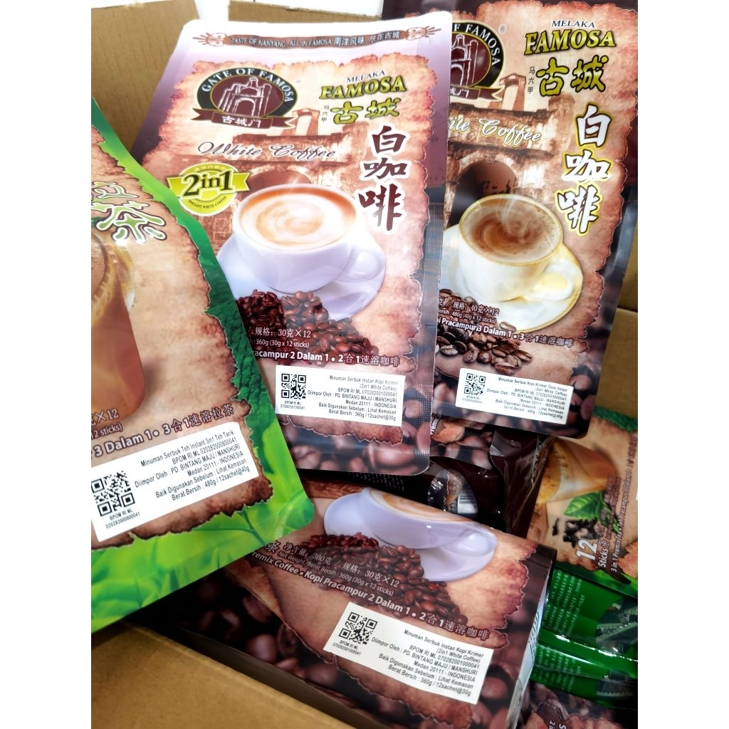 

1 Dus Isi 24 bks besar HARGA PROMO Kopi Famosa White Coffee Premium Terbaik Kualitas Export (Halal BPOM RI) Instant White Coffee Durian Flavour Teh Tarik Premix Coffee Original Taste Of Nanyang ALL IN FAMOSA Melaka Famosa Gate Of Famosa Malacca Enak Murah