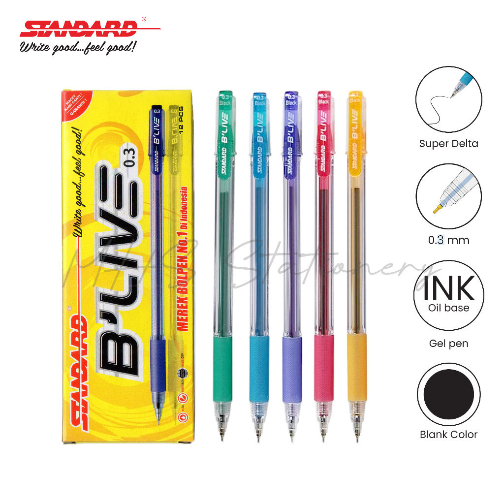 

STANDARD BLIVE B'LIVE B LIVE 0.3 mm Bolpoin Pulpen Ballpoint Semi Gel Pen Pena 1 Box 12 Pcs