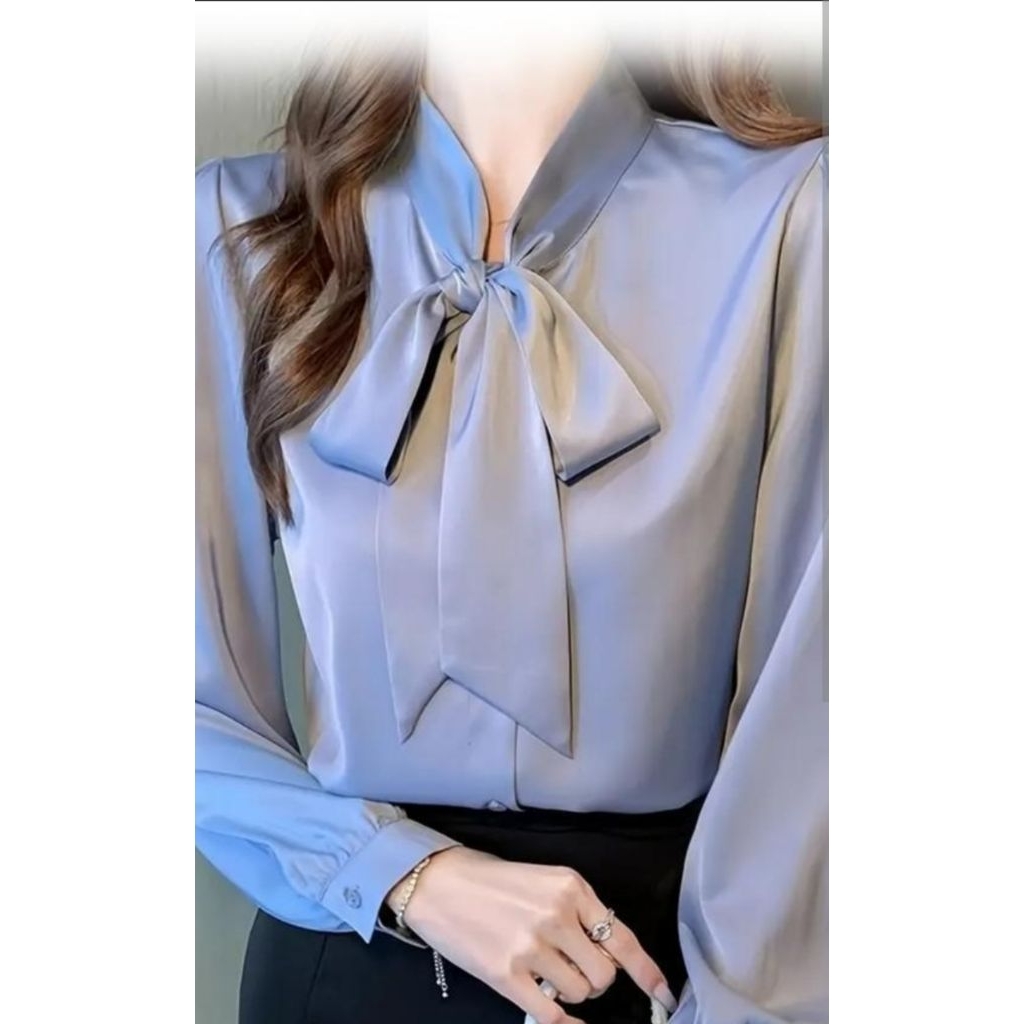 Blouse Satin Wanita Yoona Kemeja Kantor Wanita Lengan Panjang / Blouse Korea kekinian