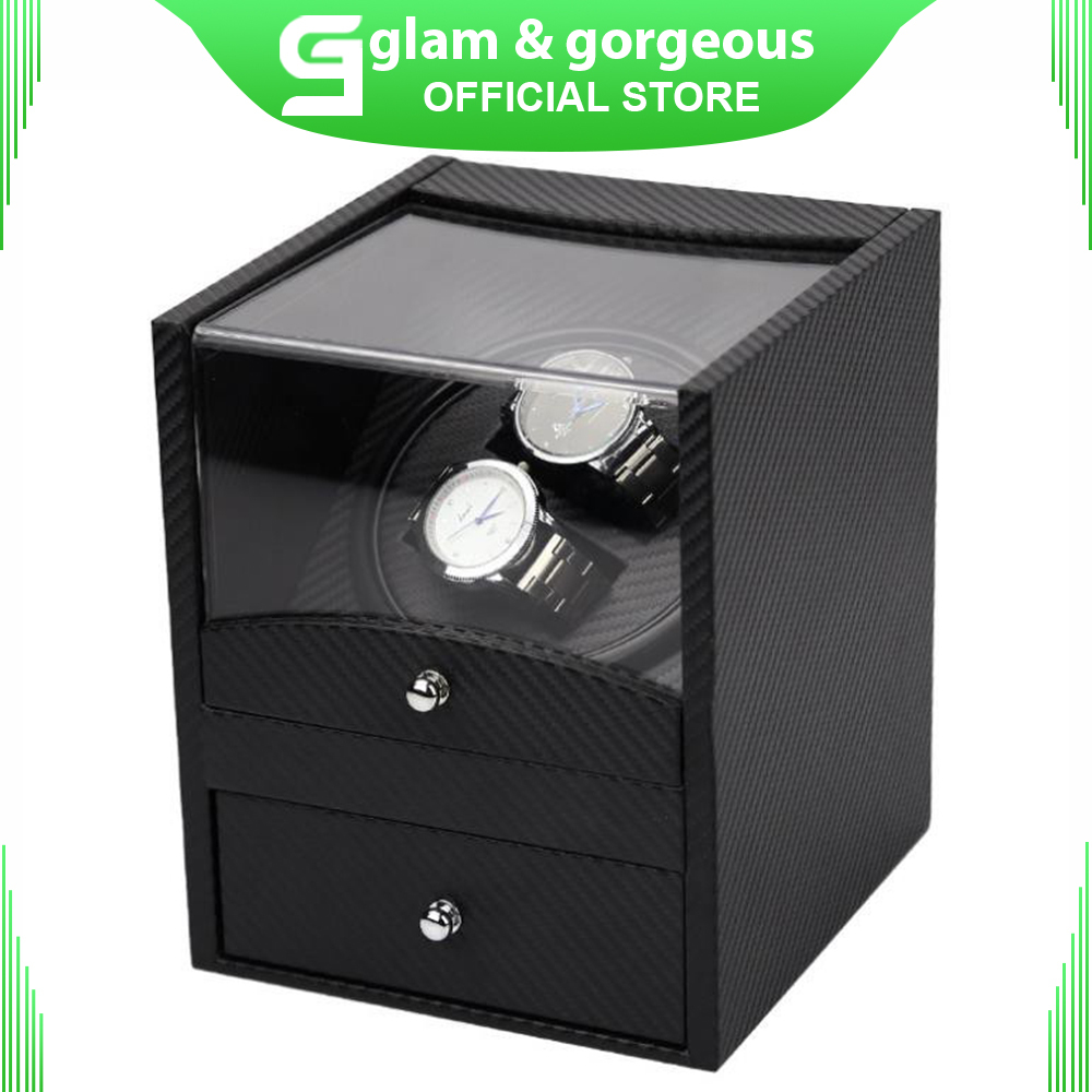 Pemutar Jam Tangan Otomatis Fiber PU Leather Watch Winder WW002