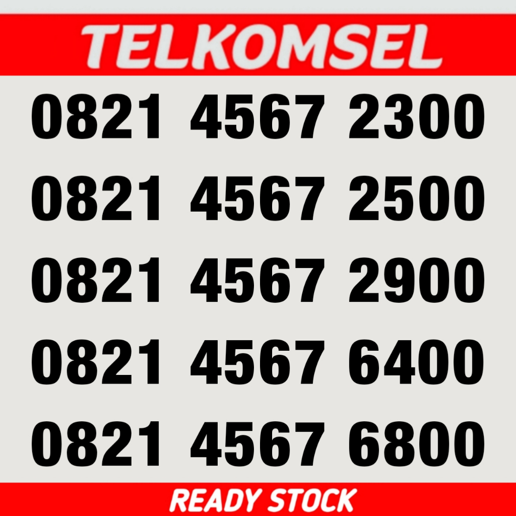 Kartu Perdana Nomor Cantik Telkomsel Simpati NAIK URUT 4567 EKOR RATUSAN - 0821 4567 2300 - 0821 456