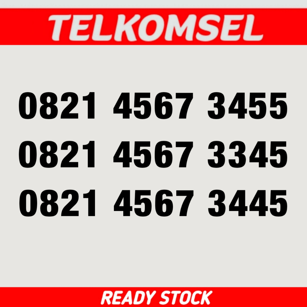 Kartu Perdana Nomor Cantik Telkomsel Simpati NAIK URUT 4567 345 - 0821 4567 3455 - 0821 4567 3345 - 