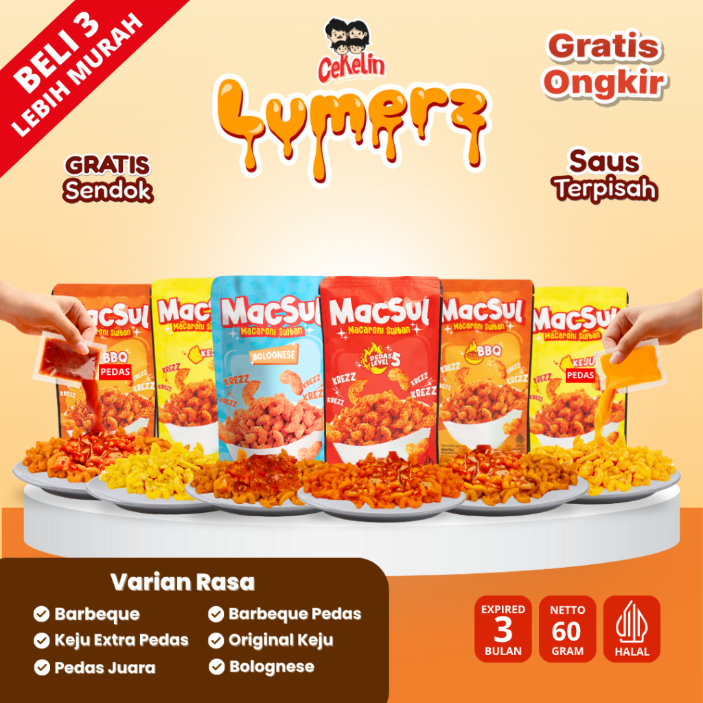 

CEKELIN Lumerz 60gr 6 Varian Rasa Cekelin Makaroni Lumerz Gratis Ongkir Murah