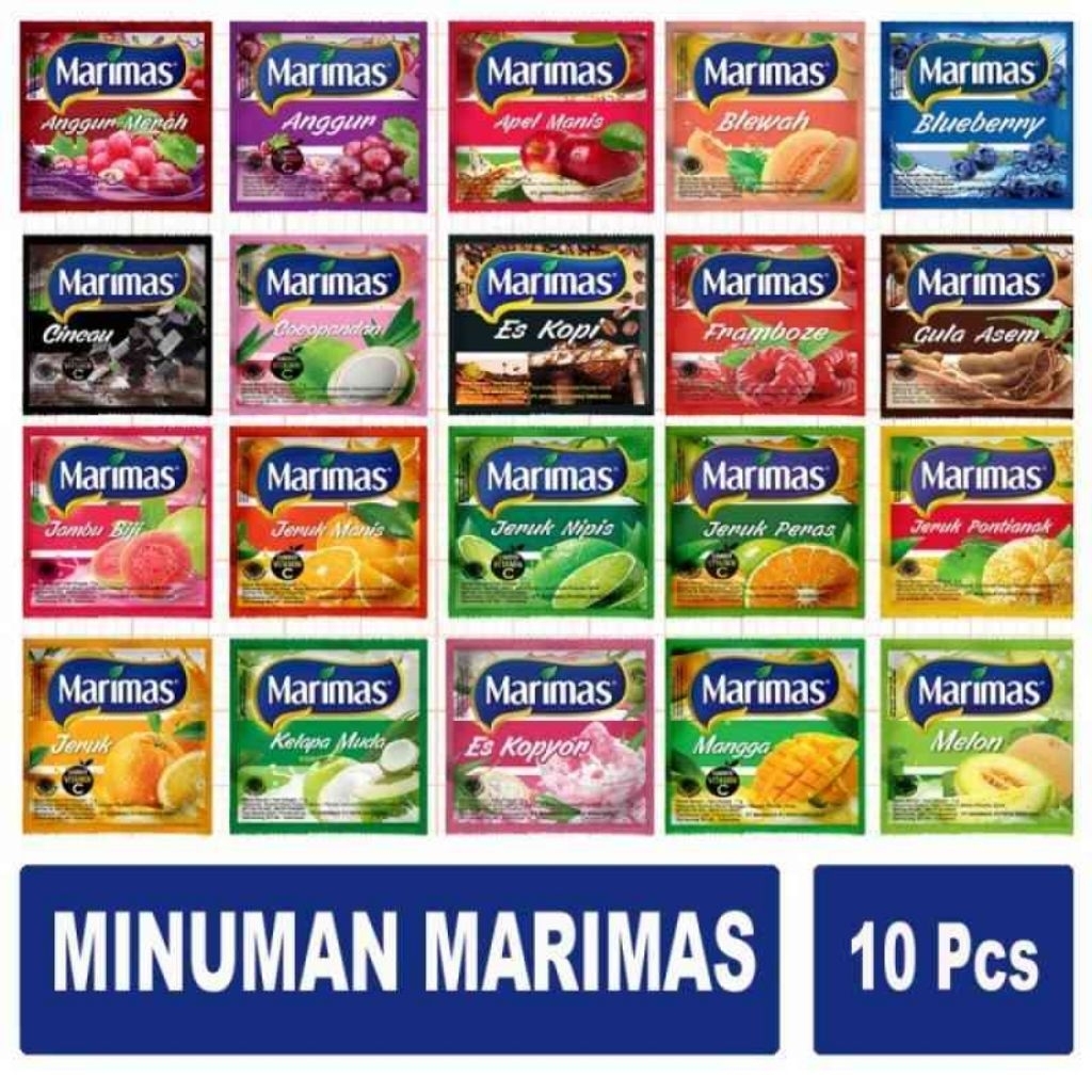 

marimas 1 renceng isi 10 sachet rasa jeruk manis, jeruk, black currant, gula asem, sirsak, strawberry