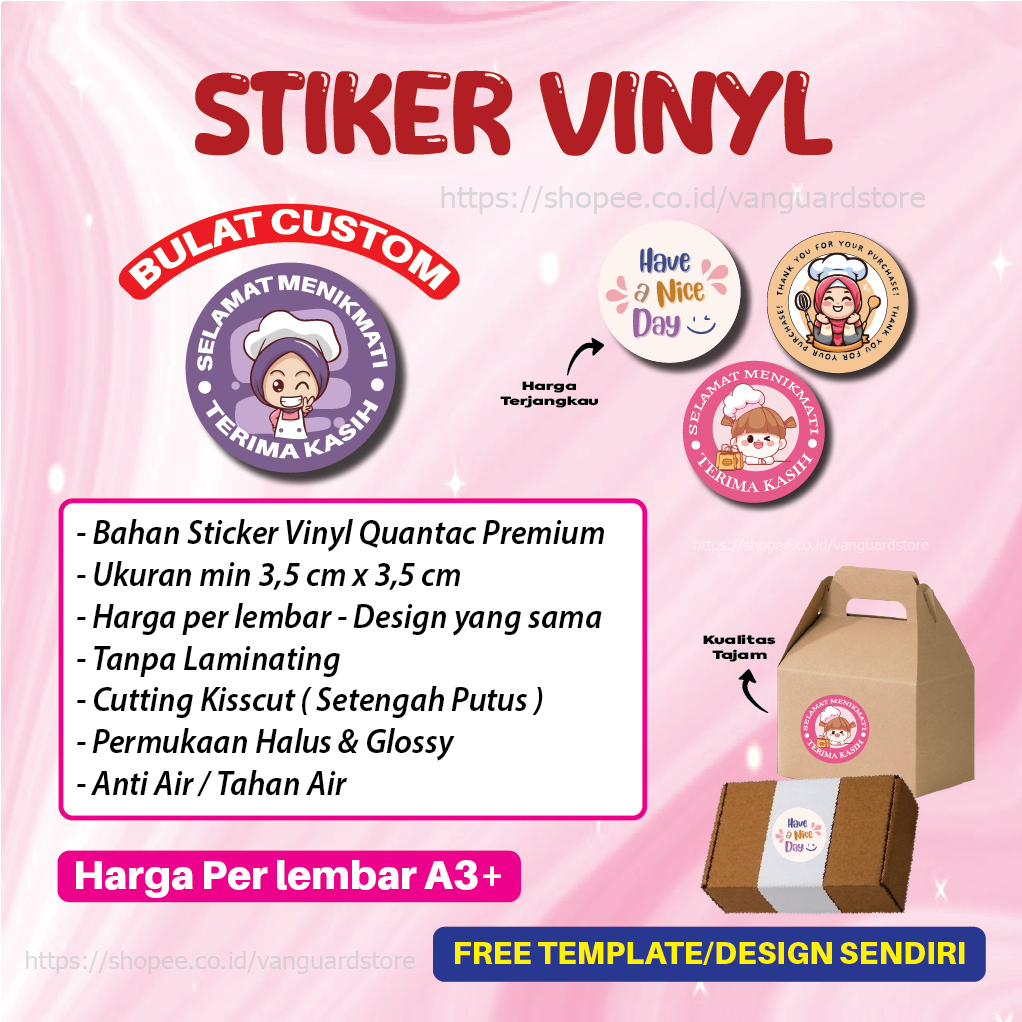 

Cetak Stiker VINYL CROMO Logo Label Makanan Custom VINIL A3+ Print Sticker Thank You Lingkaran VYNIL