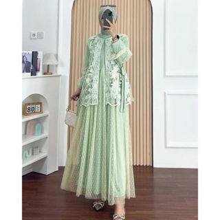 Vania_ Hijabku Azurra Dress Bahan Velvet Mix Tile  Dress Kondangan Wanita Pesta Mewah